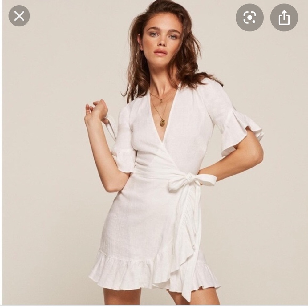 Reformation Kelsey Mini Wrap Dress, White, M